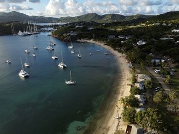 High angle view of boats in sea