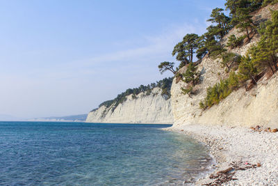 Scenic view of sea against clear sky