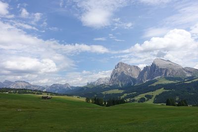 Scenic view of landscape and mountains against sky