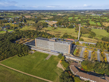 Aerial photo of former hospital at haderslev dam, denmark