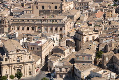 High angle view of buildings in city