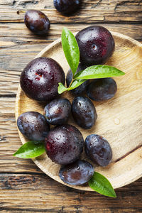 High angle view of grapes on table