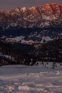 Scenic view of snowcapped mountains against sky