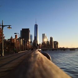 City skyline with river in background