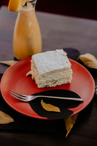 Close-up of cake in plate on table