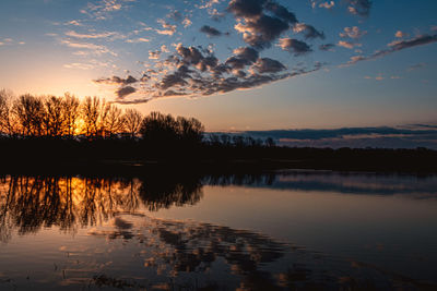 Scenic view of lake against sky during sunset