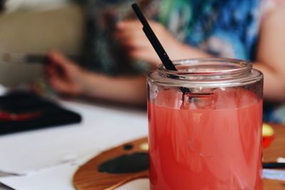 Close-up of drink in glass on table