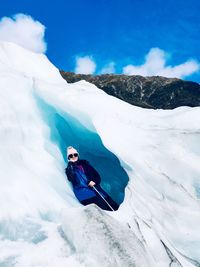 Man on snowcapped mountain