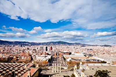 High angle view of buildings in city, barcelona 