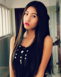 Close-up portrait of beautiful young woman