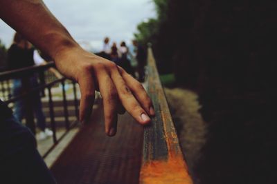 Close-up of hands holding wood