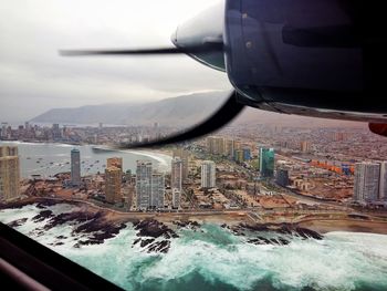 View of cityscape from airplane window