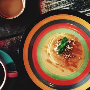 High angle view of meal served on table