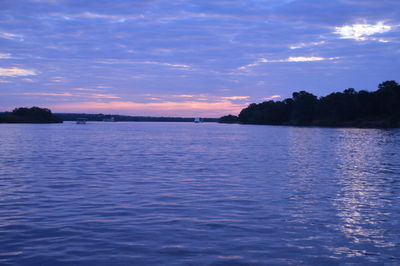 Scenic view of lake against sky at sunset