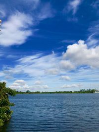Scenic view of sea against blue sky