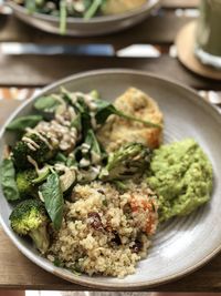 High angle view of food in plate on table