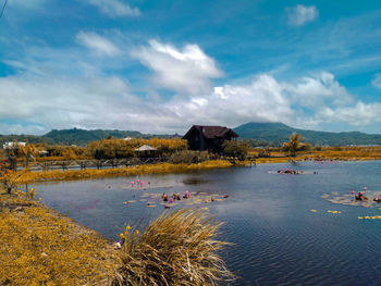 Scenic view of lake against sky