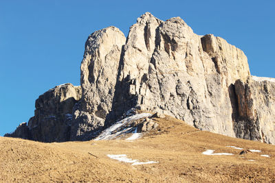 Panoramic view of mountains against clear sky