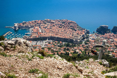 View of dubrovnik city and cable car taken from the top of mount srd