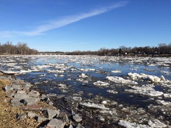 Scenic view of frozen lake against sky