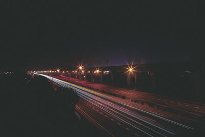 Light trails on road at night