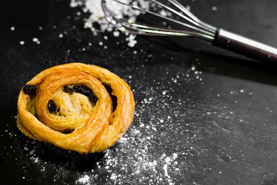 High angle view of bread in container on table