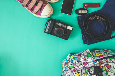 Directly above shot of personal accessories on table