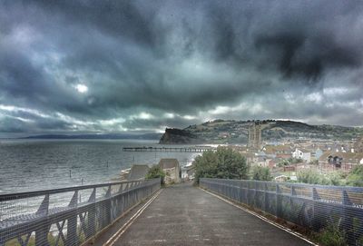 Scenic view of calm sea against cloudy sky