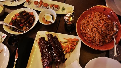 High angle view of food on table