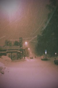 Illuminated street lights at night