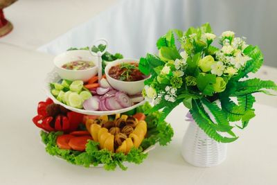 High angle view of fruits on table