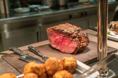 Grilled beef steak with the luxury kitchen background