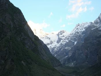 Low angle view of mountains against sky