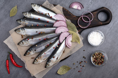 High angle view of seafood on table