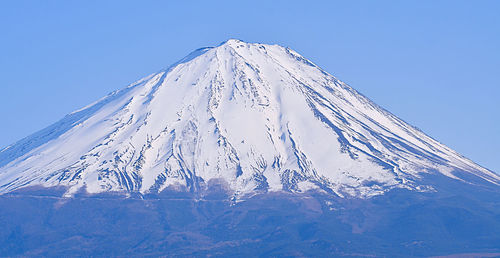 Snow covered mountain against clear blue sky