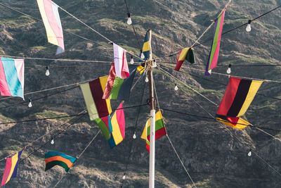 High angle view of flags hanging flag