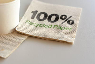 Napkins made entirely of recycled paper. eco sustainable napkin. environmental protection. 