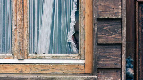 Closed wooden door of building