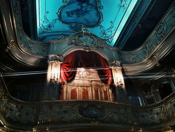 Low angle view of ornate window in temple