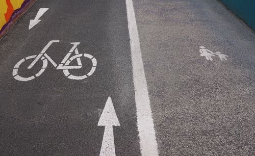 High angle view of road markings on street