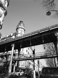 Low angle view of buildings against clear sky