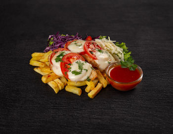 High angle view of food on cutting board