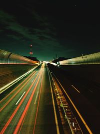 Light trails on road at night