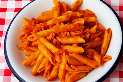 High angle view of food in plate on table