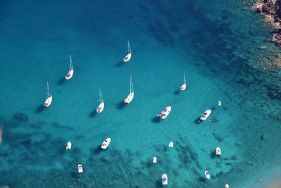 High angle view of sailboat in sea