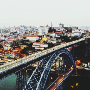 High angle view of bridge in city against sky