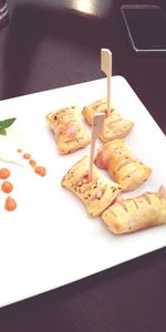 High angle view of food in plate on table