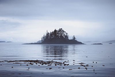 Scenic view of lake against sky during winter
