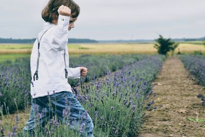 Child on lavender field