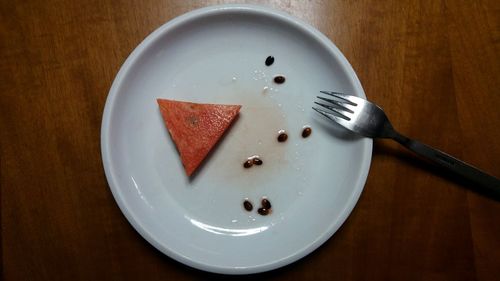High angle view of bread in plate on table